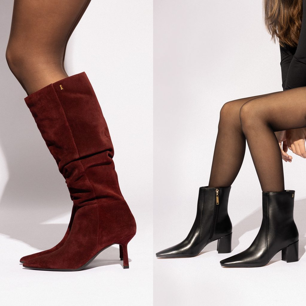 Bota feminina de couro mostrando a altura do cano no look